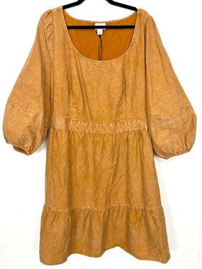 NWOT Ava & Viv Mustard Yellow Puff Sleeve Tie Back Dress 2X